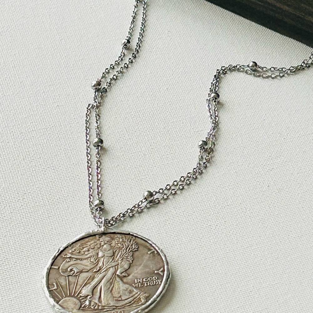Silver Coin Pendant Necklace - Picture 3 of 7